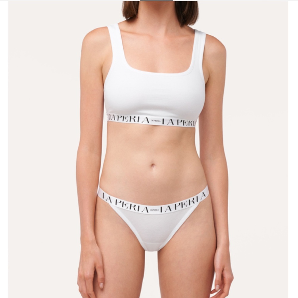 Bralette in white stretch cotton AND Brazilian brief in white - New WITH TAGS! M